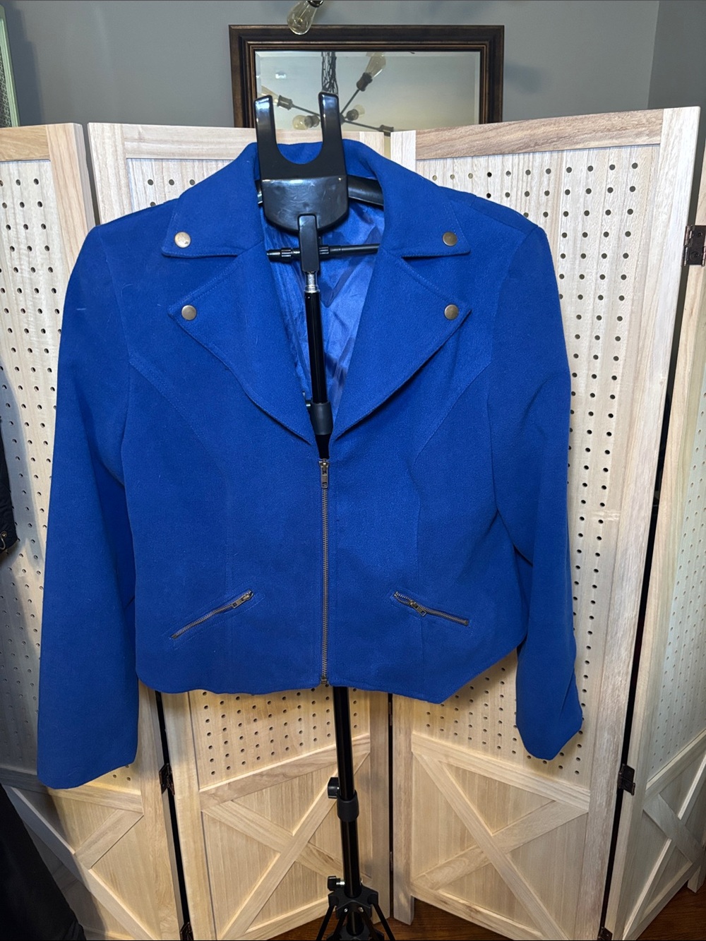 Spense Bold Royal Blue Zip-Front Moto Jacket